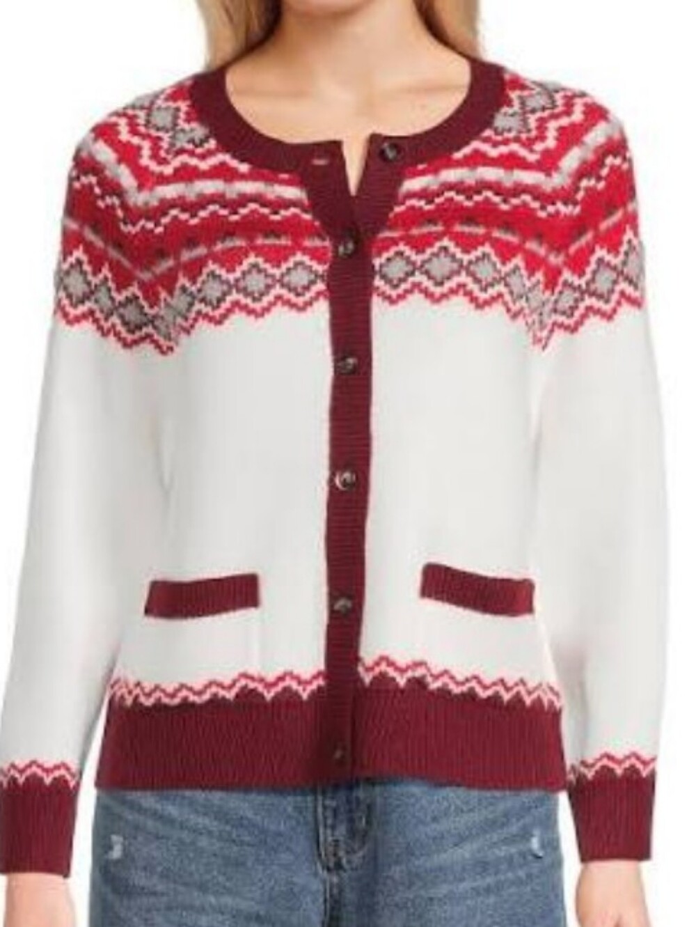 Copper Key Size XL Red & White Fair Isle Cardigan NWT